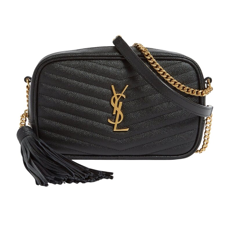 SAINT LAURENT GRAIN DE POUDRE MINI LOU CAMERA BAG BLACK GOLD