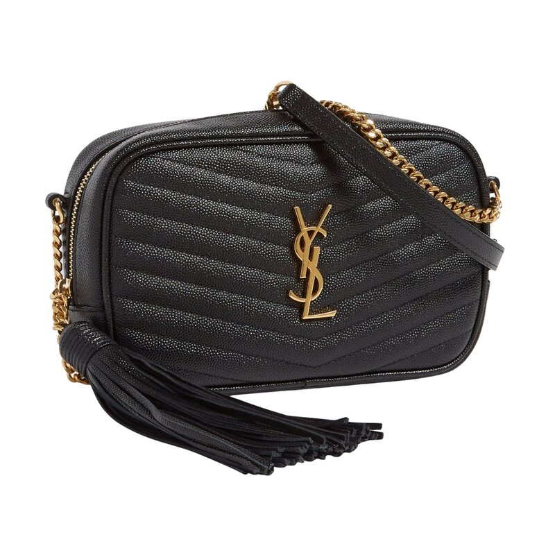 SAINT LAURENT GRAIN DE POUDRE MINI LOU CAMERA BAG BLACK GOLD