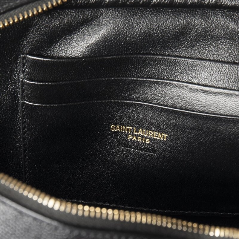 SAINT LAURENT GRAIN DE POUDRE MINI LOU CAMERA BAG BLACK GOLD