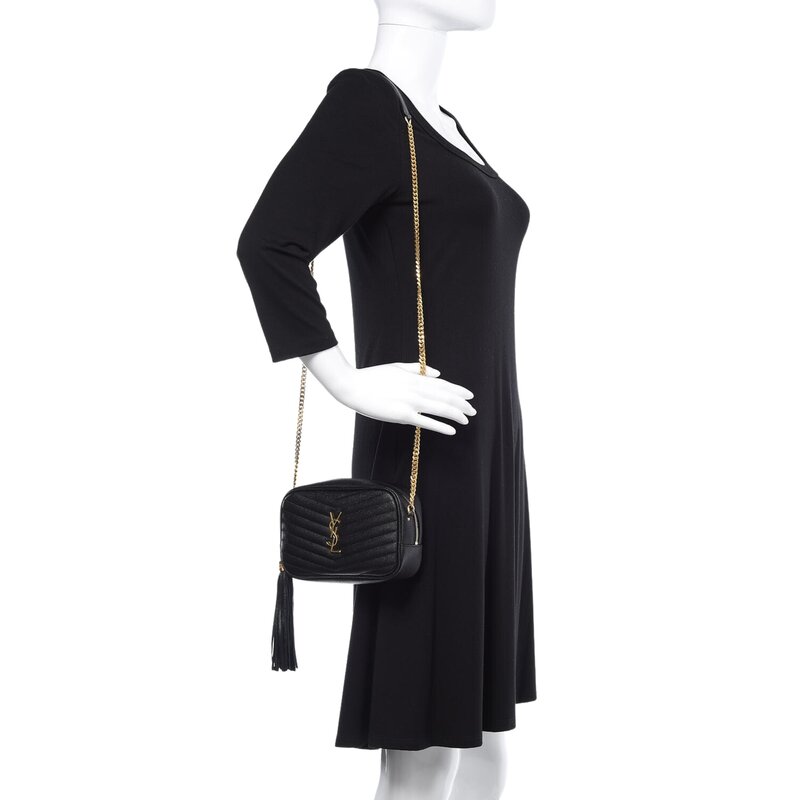 SAINT LAURENT SAINT LAURENT GRAIN DE POUDRE MINI LOU CAMERA BAG BLACK GOLD