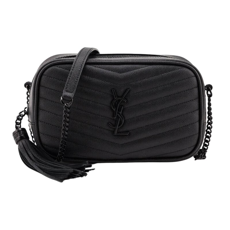 SAINT LAURENT GRAIN DE POUDRE MINI LOU CAMERA BAG BLACK ON BLACK -  CRTBLNCHSHP