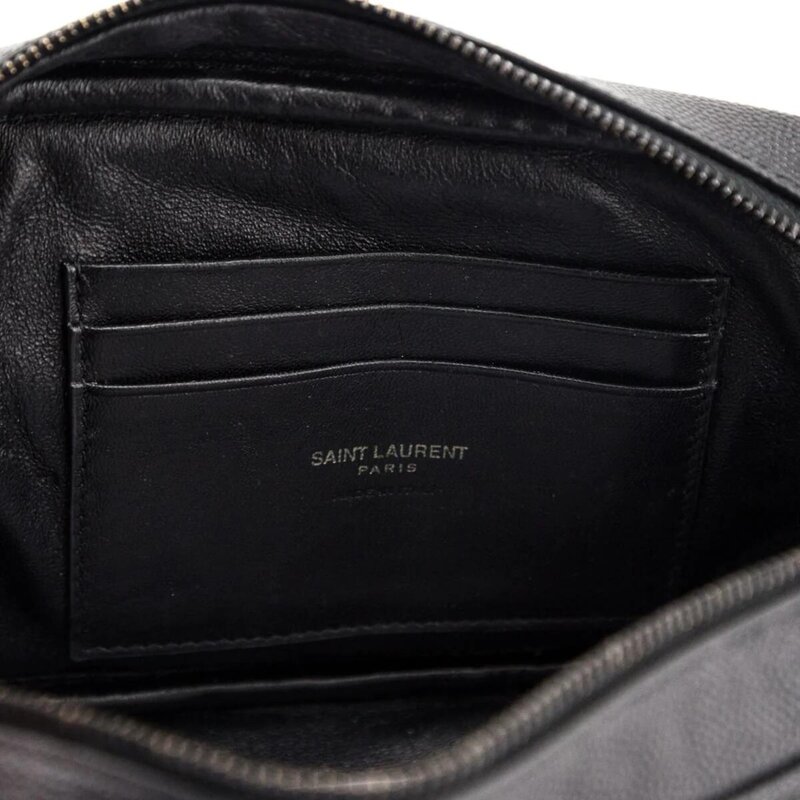SAINT LAURENT SAINT LAURENT GRAIN DE POUDRE MINI LOU CAMERA BAG BLACK ON BLACK