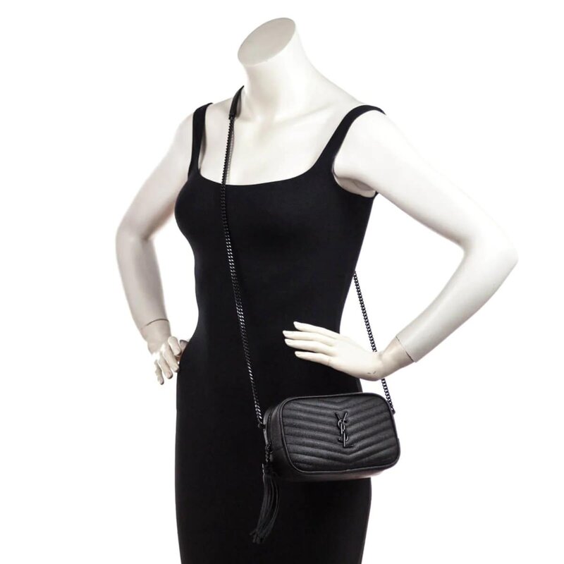 SAINT LAURENT SAINT LAURENT GRAIN DE POUDRE MINI LOU CAMERA BAG BLACK ON BLACK