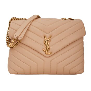 SAINT LAURENT SAINT LAURENT BEIGE CALFSKIN LOULOU SATCHEL MEDIUM SHOULDER BAG