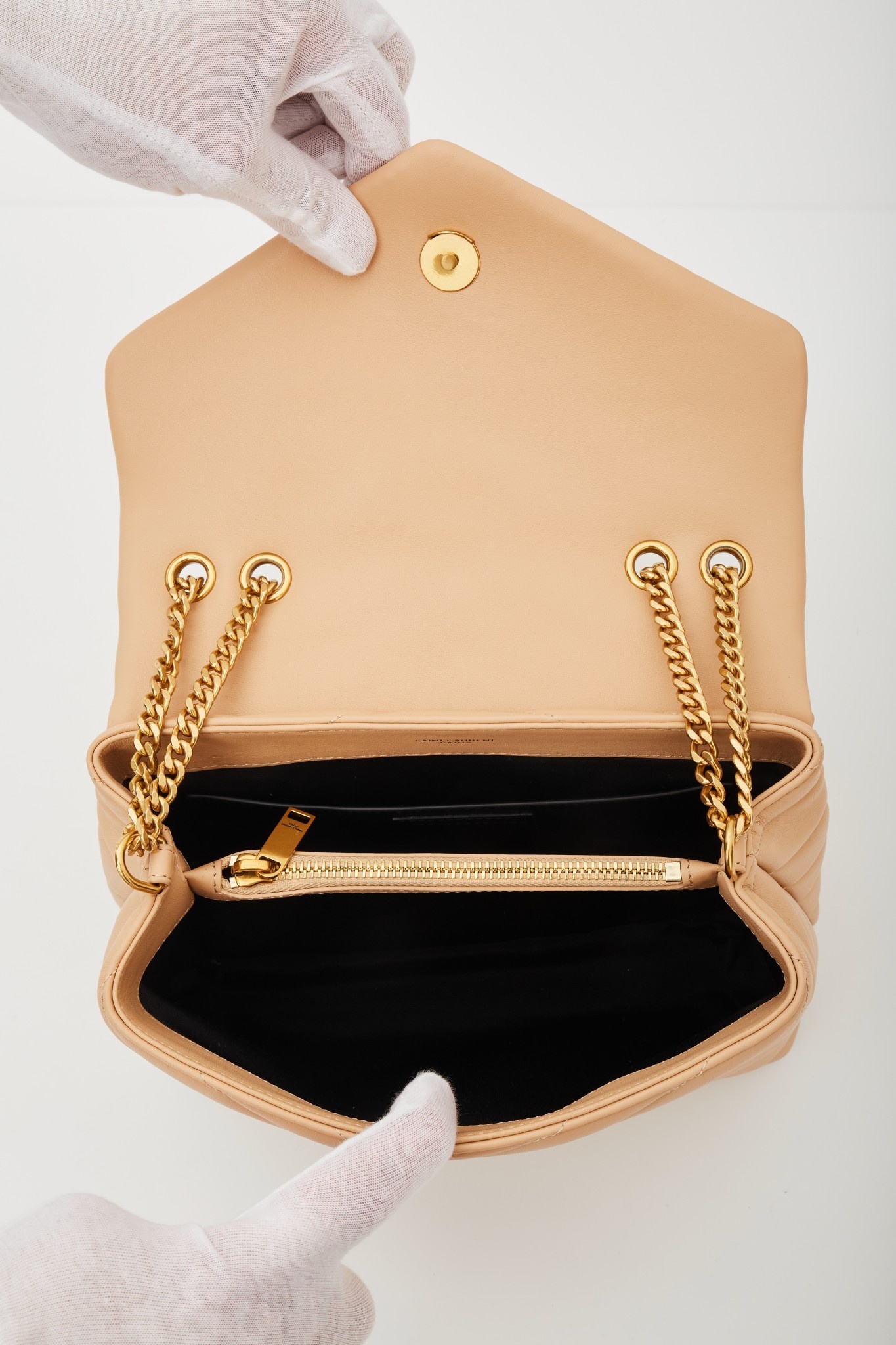 Saint Laurent Leather Matelasse Beige Small Loulou Shoulder Bag