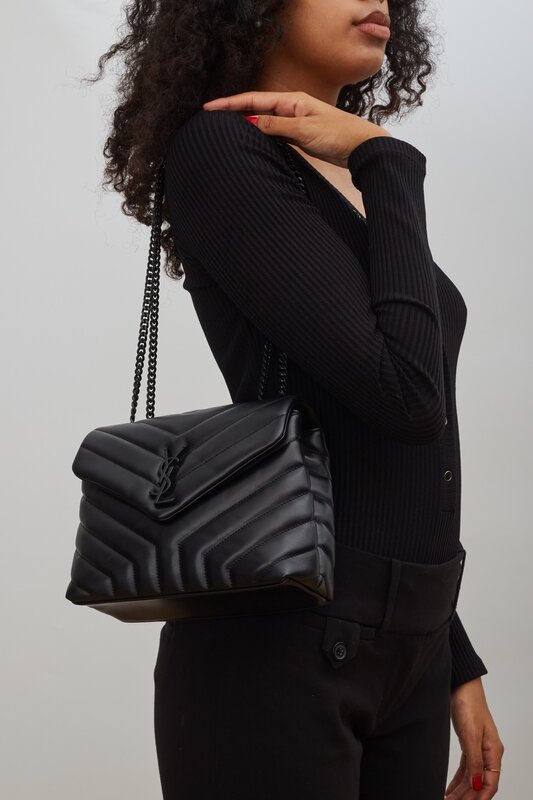 SAINT LAURENT SAINT LAURENT LOULOU SMALL CLASSIC BLACK ON BLACK LEATHER BAG