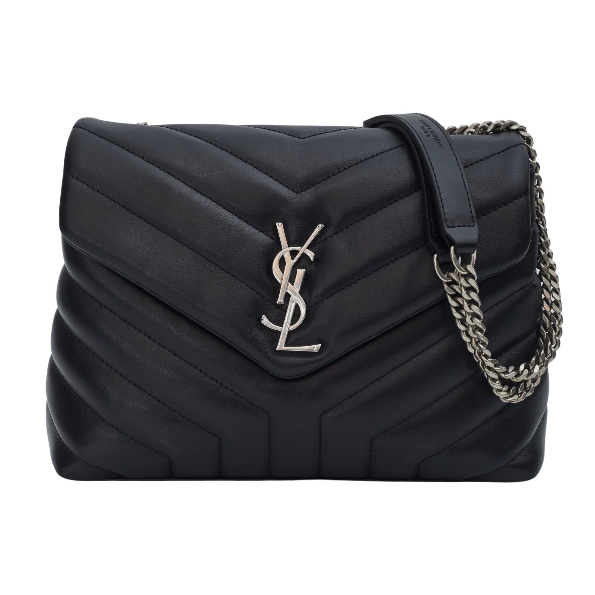 SAINT LAURENT LOULOU SMALL CLASSIC BLACK LEATHER SILVER HARDWARE BAG