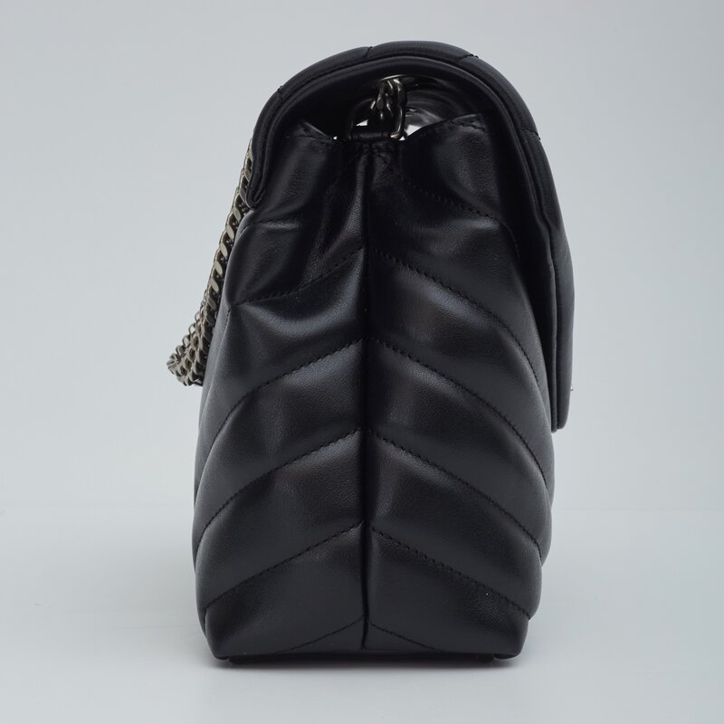 SAINT LAURENT SAINT LAURENT LOULOU SMALL CLASSIC BLACK LEATHER SILVER HARDWARE BAG