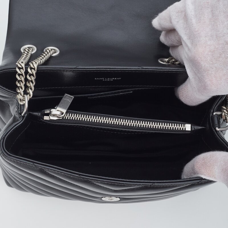 SAINT LAURENT SAINT LAURENT LOULOU SMALL CLASSIC BLACK LEATHER SILVER HARDWARE BAG
