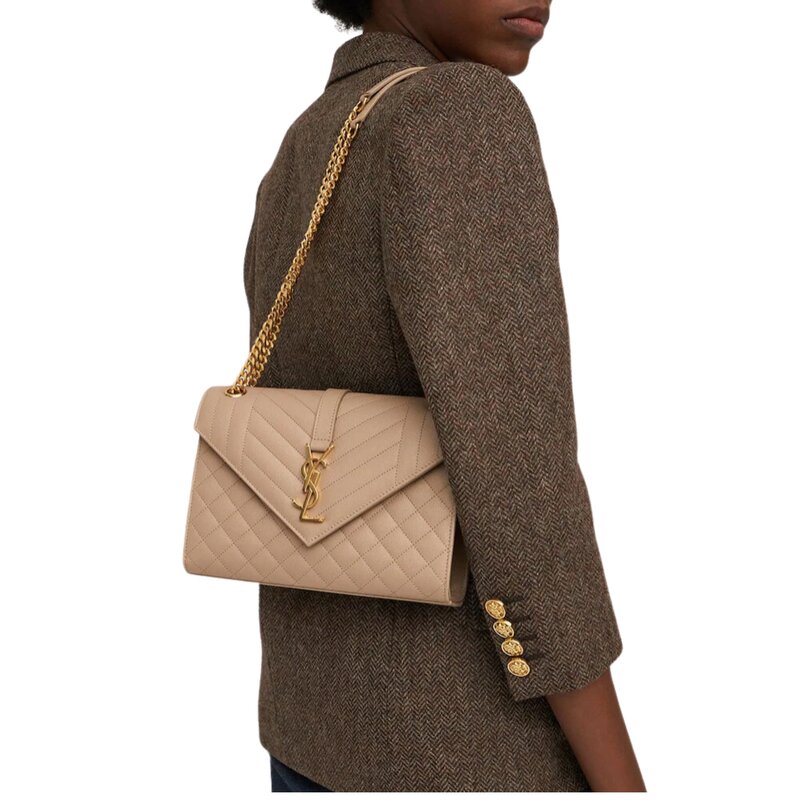 SAINT LAURENT SAINT LAURENT MATELASSE QUILTED SATCHEL ENVELOPE BEIGE MEDIUM BAG