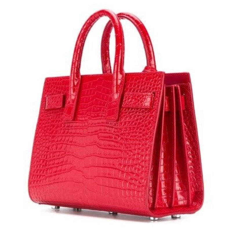 SAINT LAURENT CROC EMBOSSED RED SAC DU JOUR NANO TOTE BAG CRTBLNCHSHP