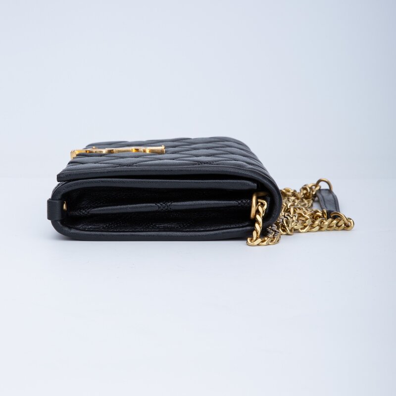 SAINT LAURENT SAINT LAURENT QUILTED BLACK LAMBSKIN CHAIN MINI BECKY BAG 650769