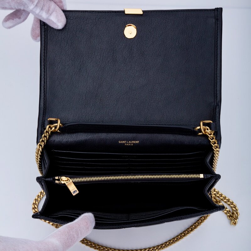 SAINT LAURENT SAINT LAURENT QUILTED BLACK LAMBSKIN CHAIN MINI BECKY BAG 650769
