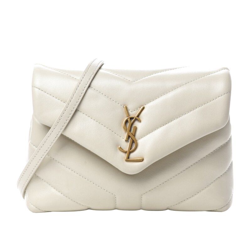 SAINT LAURENT CALFSKIN WHITE IVORY Y QUILTED TOY LOULOU BAG GOLD HARDWARE