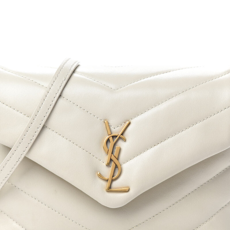 SAINT LAURENT CALFSKIN WHITE IVORY Y QUILTED TOY LOULOU BAG GOLD HARDWARE