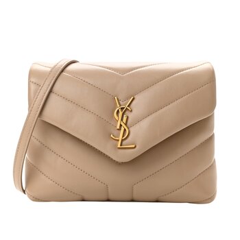 SAINT LAURENT SAINT LAURENT CALFSKIN DARK BEIGE Y QUILTED TOY LOULOU BAG GOLD HARDWARE