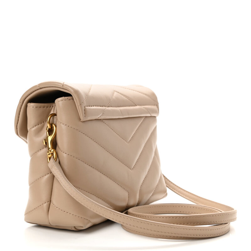 SAINT LAURENT SAINT LAURENT CALFSKIN DARK BEIGE Y QUILTED TOY LOULOU BAG GOLD HARDWARE