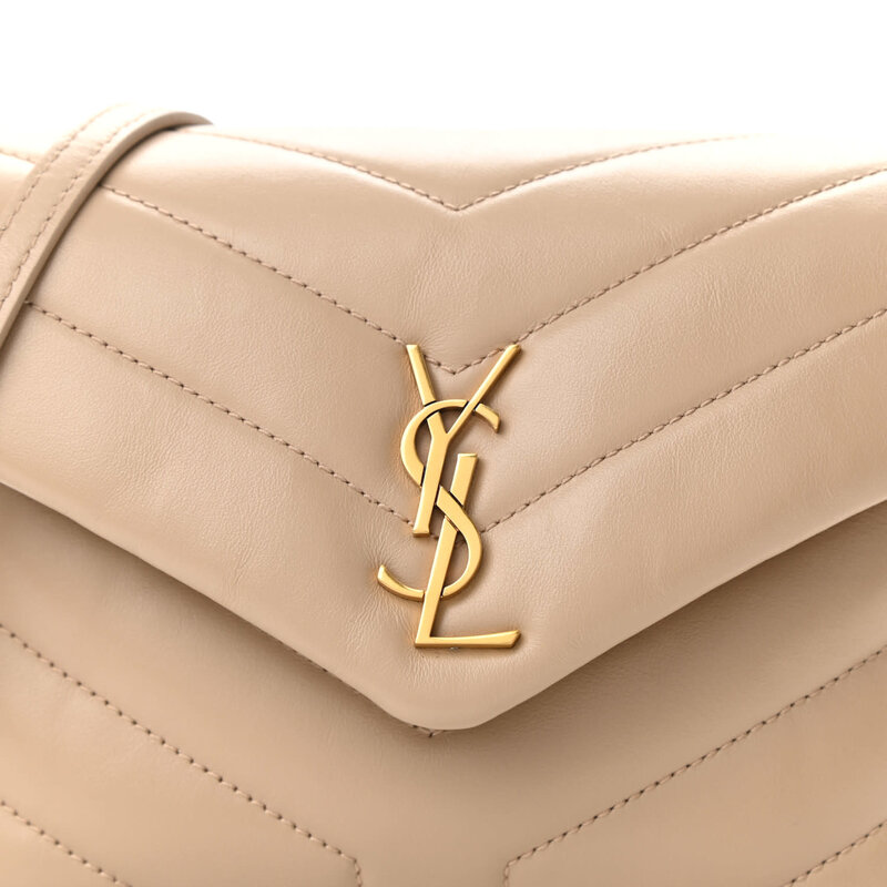 SAINT LAURENT CALFSKIN DARK BEIGE Y QUILTED TOY LOULOU BAG GOLD HARDWARE