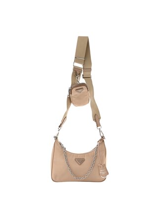 PRADA SAFFIANO TRIMMED TESSUTO BRIQUE CROSSBODY BAG - CRTBLNCHSHP