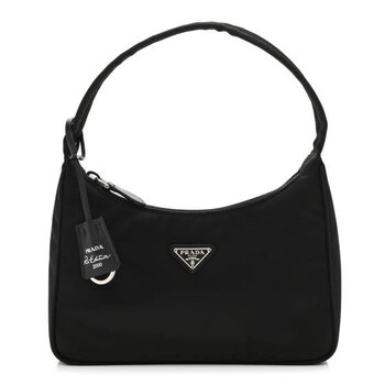 PRADA PRADA TESSUTO NYLON BLACK MINI RE-EDITION 2000 BAG SILVER