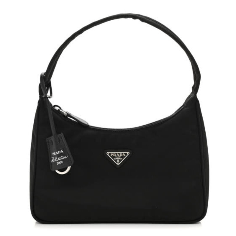 PRADA PRADA TESSUTO NYLON BLACK MINI RE-EDITION 2000 BAG SILVER