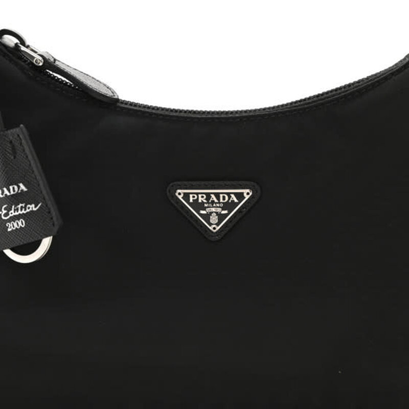PRADA PRADA TESSUTO NYLON BLACK MINI RE-EDITION 2000 BAG SILVER