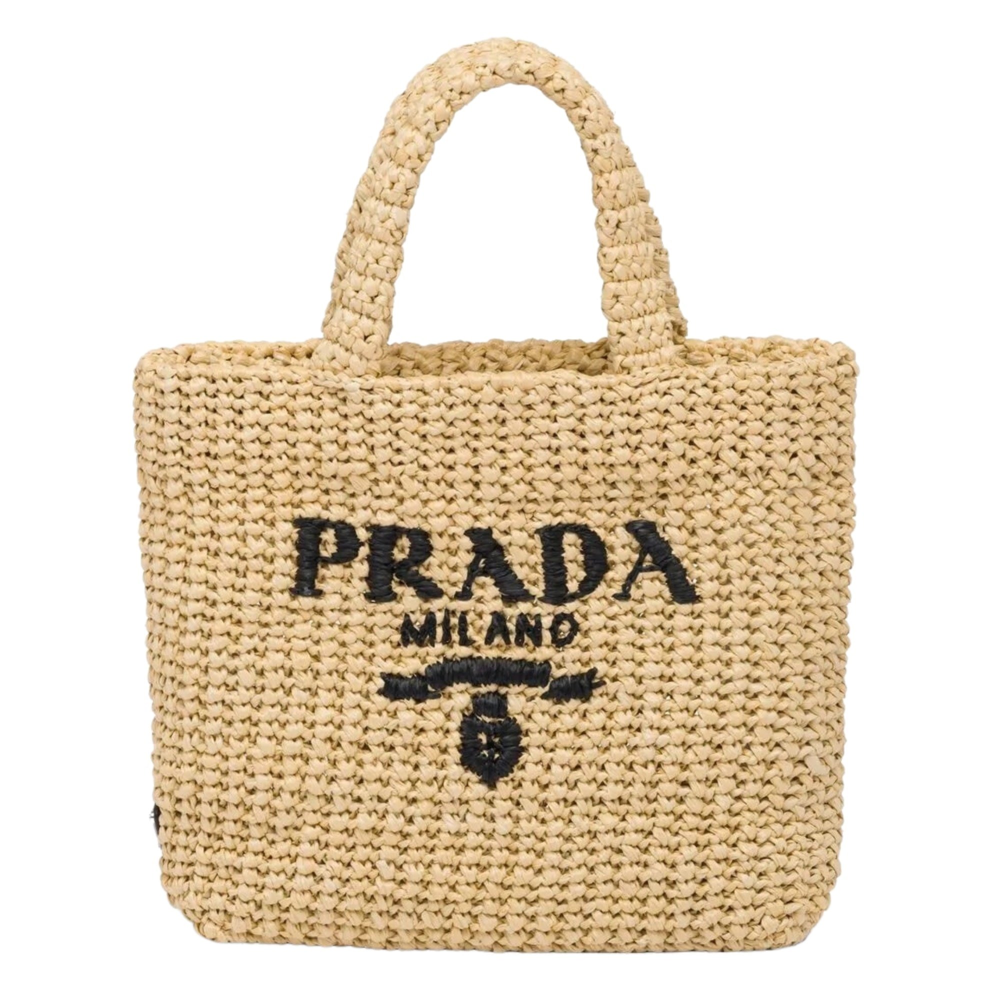 PRADA LOGO SMALL NATURAL RAFFIA TOTE