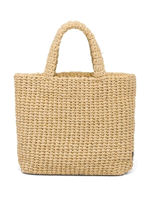 PRADA PRADA LOGO SMALL NATURAL RAFFIA TOTE