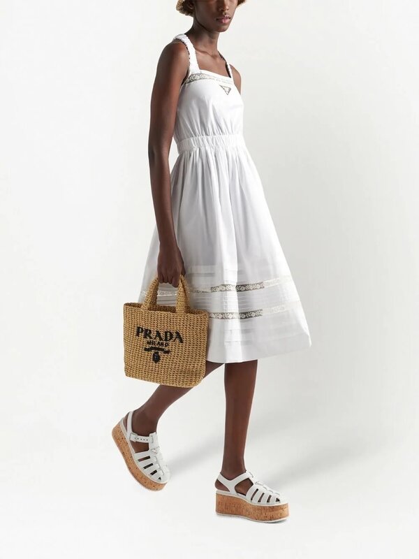PRADA PRADA LOGO SMALL NATURAL RAFFIA TOTE