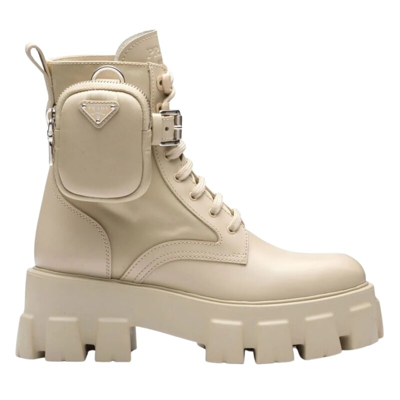 PRADA MONOLITH COMBAT BOOT BEIGE