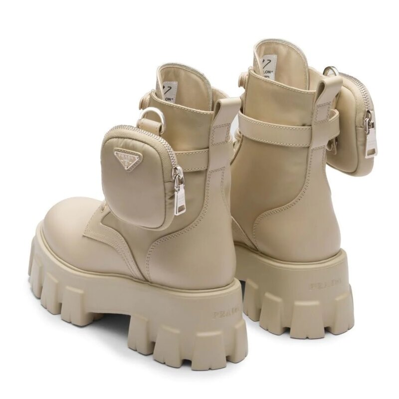 PRADA PRADA MONOLITH COMBAT BOOT BEIGE 39