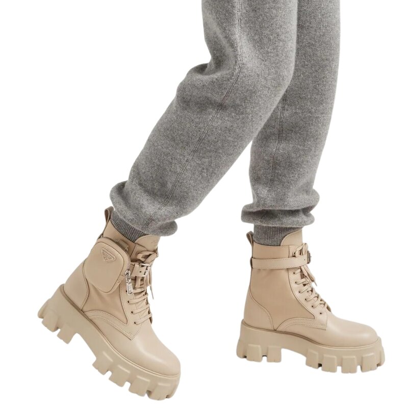 PRADA MONOLITH COMBAT BOOT BEIGE