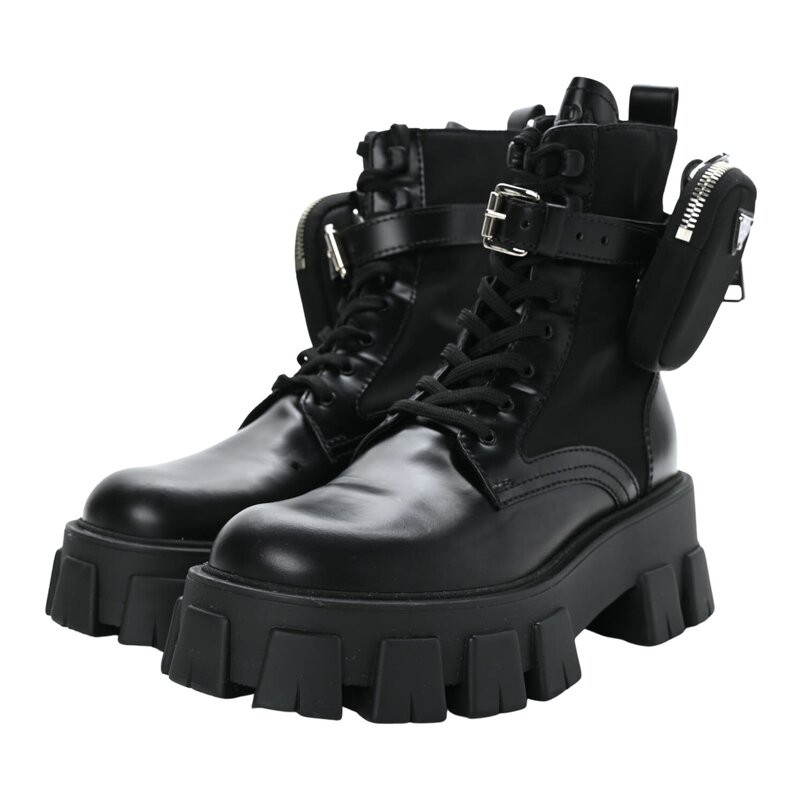 PRADA PRADA MONOLITH COMBAT BOOT BLACK 39