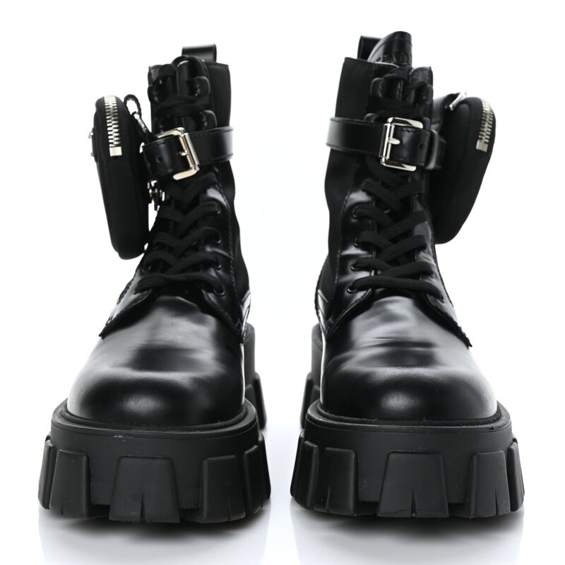 PRADA PRADA MONOLITH COMBAT BOOT BLACK 39