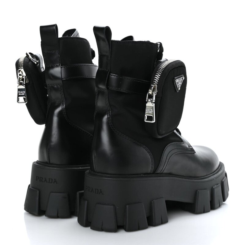 PRADA PRADA MONOLITH COMBAT BOOT BLACK 39
