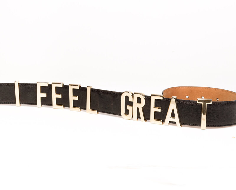 MOSCHINO MOSCHINO REDWALL I FEEL GREAT LEATHER BELT (SIZE 42)