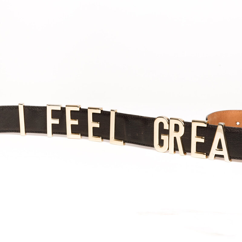 MOSCHINO MOSCHINO REDWALL I FEEL GREAT LEATHER BELT (SIZE 42)