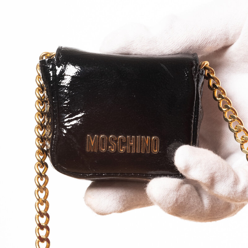 MOSCHINO MOSCHINO PATENT LEATHER NANO BANDOULIERE BAG
