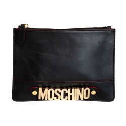 MOSCHINO MOSCHINO 30TH ANNIVERSARY BLACK LEATHER CLUTCH