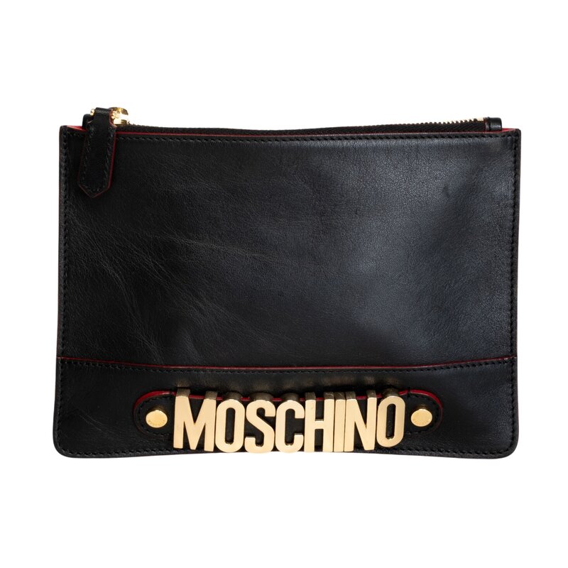 MOSCHINO 30TH ANNIVERSARY BLACK LEATHER CLUTCH