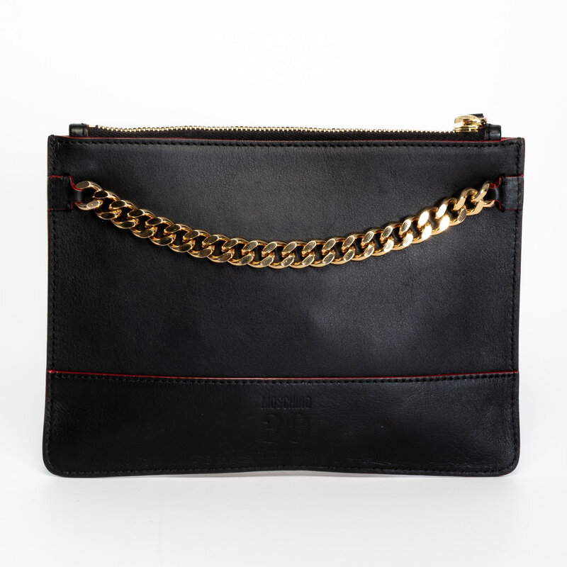 MOSCHINO 30TH ANNIVERSARY BLACK LEATHER CLUTCH