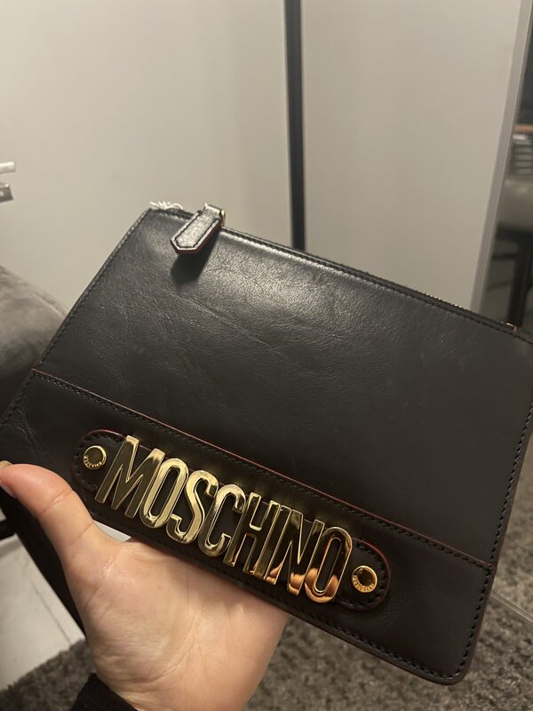 MOSCHINO 30TH ANNIVERSARY BLACK LEATHER CLUTCH