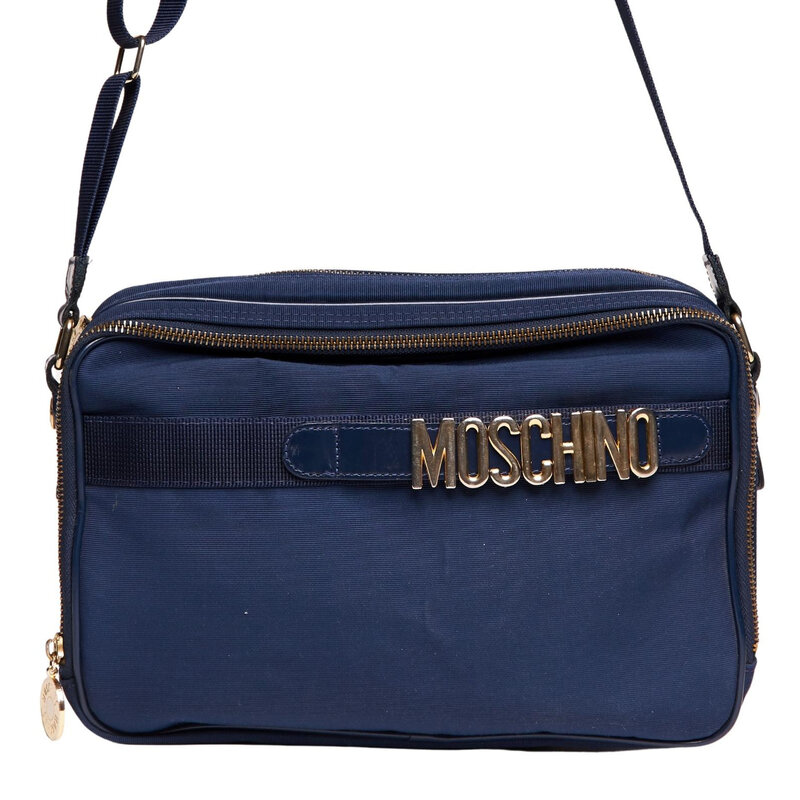 MOSCHINO MOSCHINO MONOGRAM NAVY BLUE CAMERA BAG
