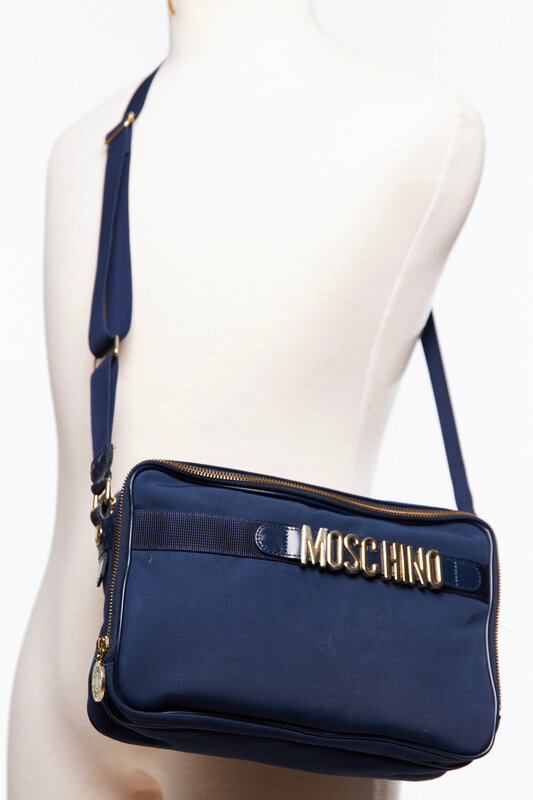 MOSCHINO MOSCHINO MONOGRAM NAVY BLUE CAMERA BAG