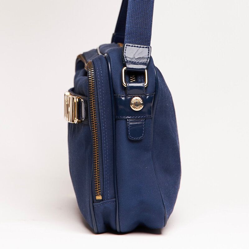 MOSCHINO MOSCHINO MONOGRAM NAVY BLUE CAMERA BAG