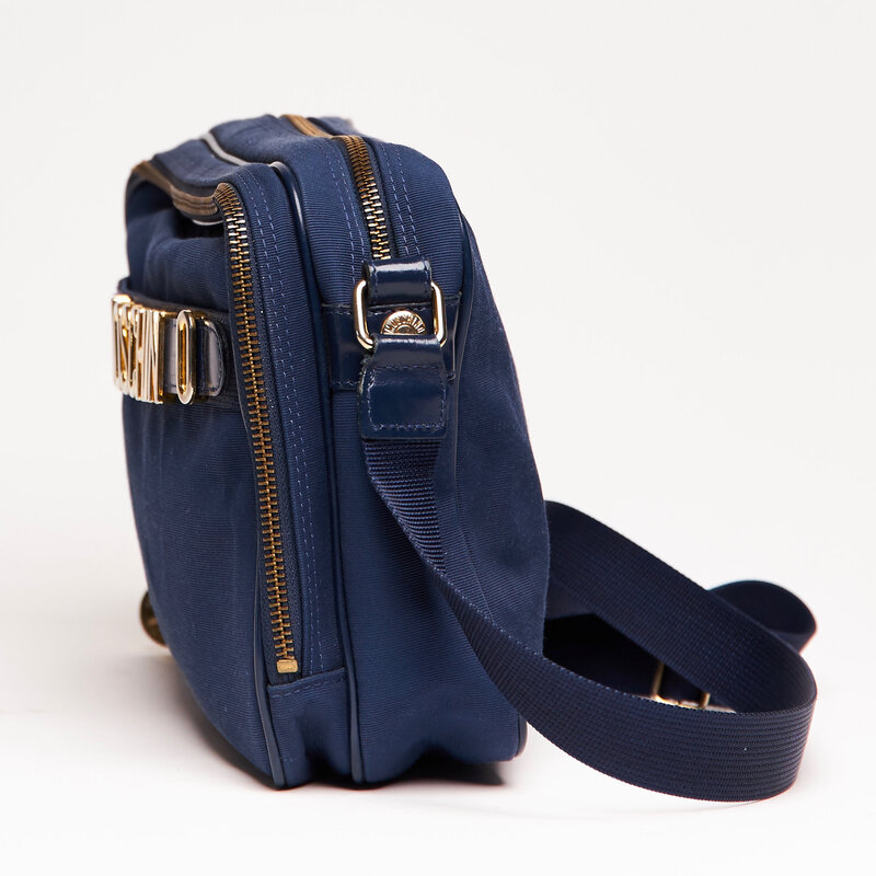MOSCHINO MOSCHINO MONOGRAM NAVY BLUE CAMERA BAG