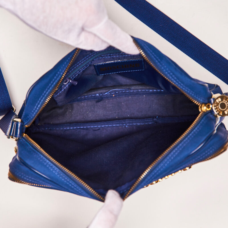 MOSCHINO MOSCHINO MONOGRAM NAVY BLUE CAMERA BAG