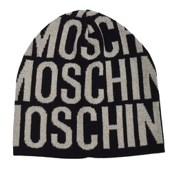 MOSCHINO MOSCHINO LOGO WHITE AND BLACK BEANIE