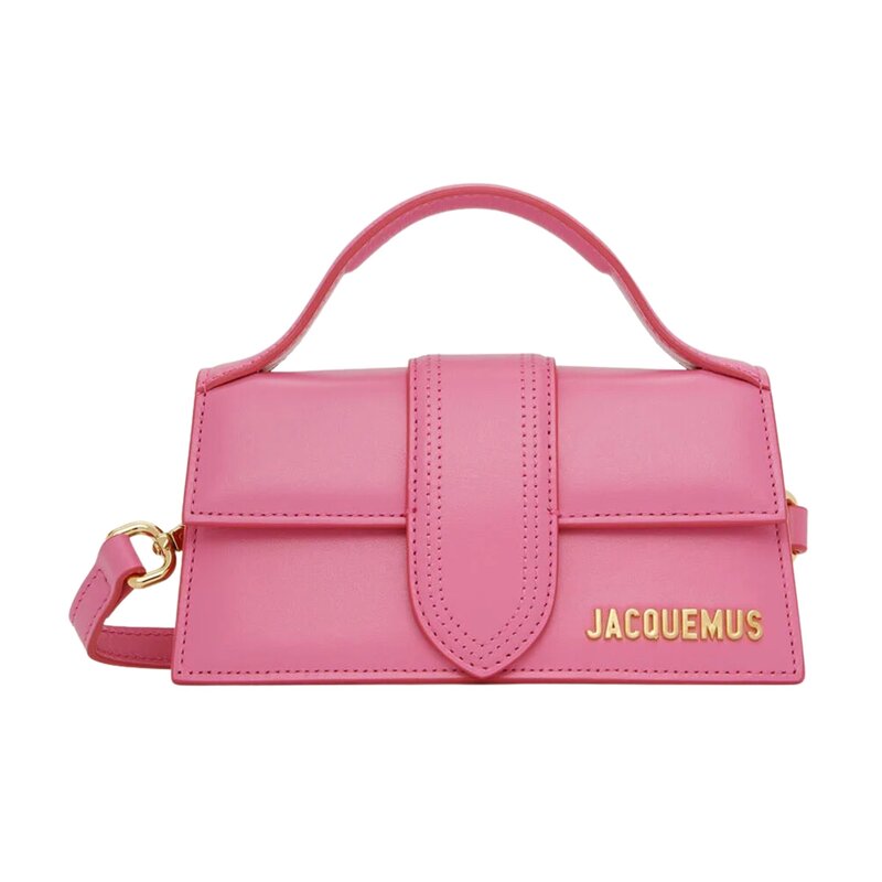 JACQUEMUS LE BAMBINO LONG PEONY PINK LEATHER SHOULDER BAG