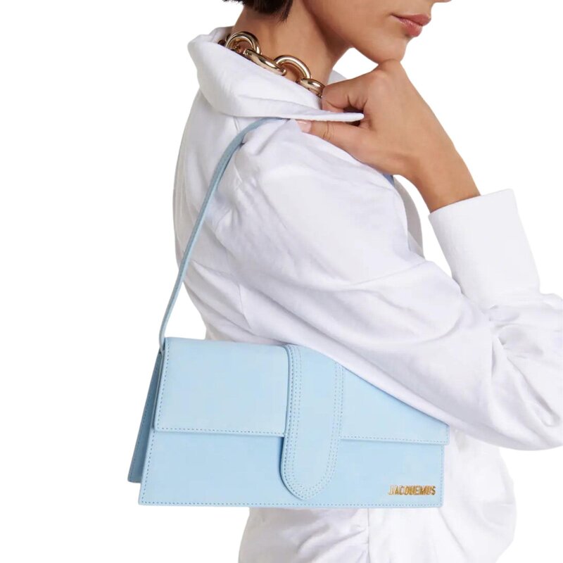 JACQUEMUS LE BAMBINO LONG LIGHT BLUE LEATHER SHOULDER BAG